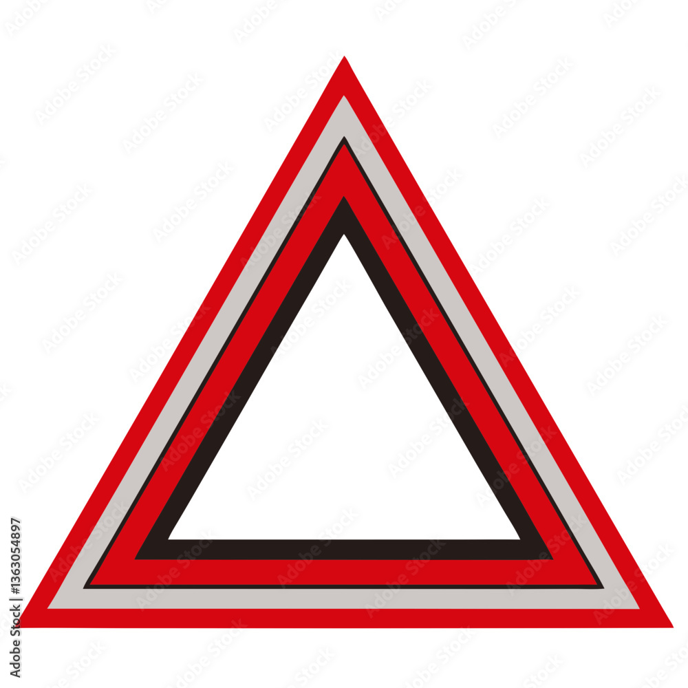 Poster a red triangle with grey and black outlines. the image features a geometric shape, which is often us