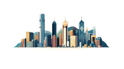 Obraz premium Vibrant Cityscape Illustration: A Modern Metropolis at Dawn AI Generated