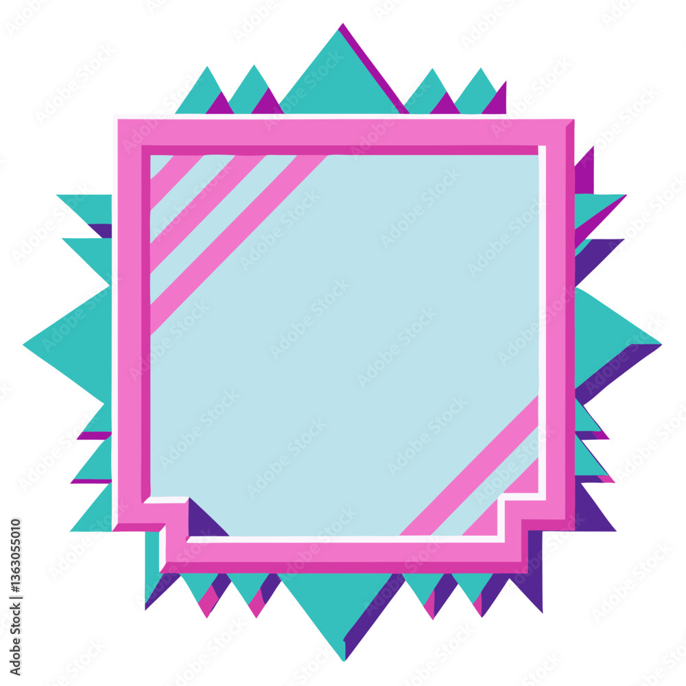 Poster a colorful frame with a geometric design. it features a square-shaped frame with pink and teal accen