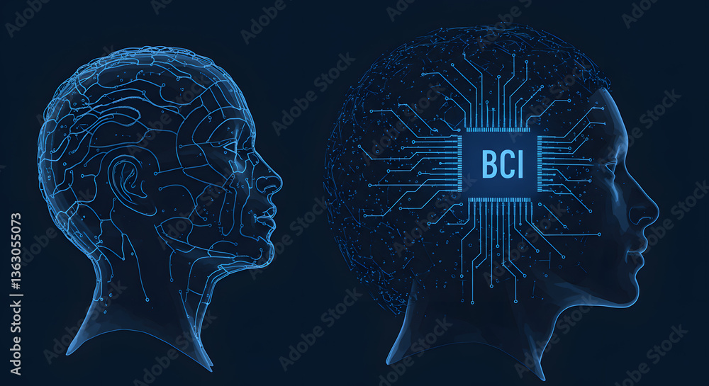 Poster mind-machine interface: a stunning illustration of technological innovation, depicting the concept o