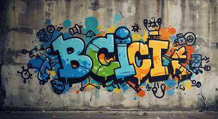 Urban Art: Graffiti art showcasing a vibrant, colorful artistic expression, embellishing an urban environment, reflecting modern street culture. 