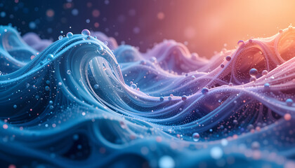 Oceanic Majesty: A breathtaking artistic rendering of ocean waves, rendered in vibrant hues of blue and pink, the image captures the dynamic energy and mesmerizing beauty of the sea.