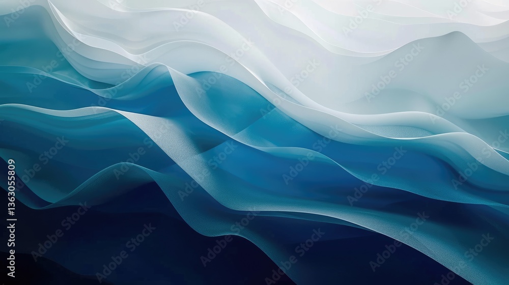 Poster abstract blue and white wave layers. modern digital design of ocean wave with blue and white color w