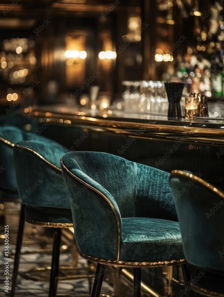 Poster elegant bar stools in a sophisticated bar setting with a golden accent and dark background creating 