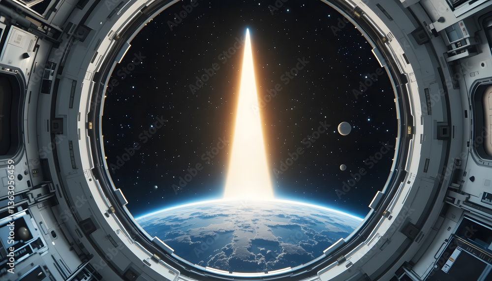 Aufkleber gateway to the cosmos: view of earth and beyond from spacecraft window with dramatic perspective of 
