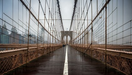 Fototapeta premium foggy cloudy rainy day on brooklyn bridge nyc