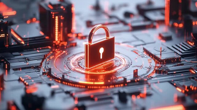 A futuristic digital keyhole symbolizing quantum encryption and cybersecurity. The glowing circuit board background represents advanced data protection and secure networks. advanced cryptography