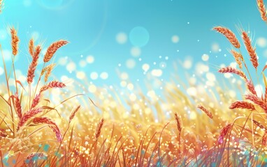 Artistic representation of wheat field against a clear blue sky