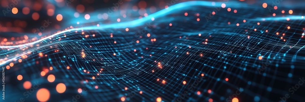 Poster wireless data transmission, high internet information flow in abstract cyberspace. neural network 3d