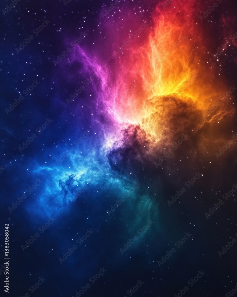 Poster vibrant cosmic nebula displaying a stunning array of colors in deep space with countless stars and g