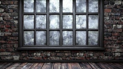 Dark Window in Old Brick Wall Interior