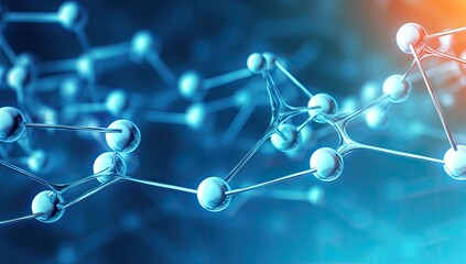 Molecular structures with spheres connected with slender lines in blue