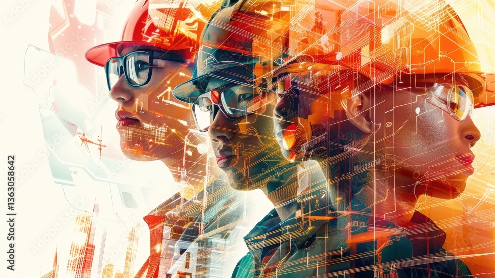 Aufkleber this image showcases a diverse group of experts in engineering and technology fields, illustrating c