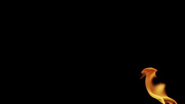 Burning flames from start to finish with ProRes codec Isolated by Alpha channel, a close-up of a simulated fiery fire burning with the colors of real flames