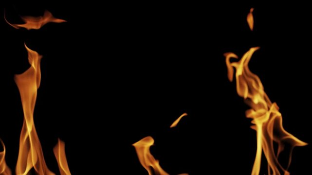 Burning flames from start to finish with ProRes codec Isolated by Alpha channel, a close-up of a simulated fiery fire burning with the colors of real flames