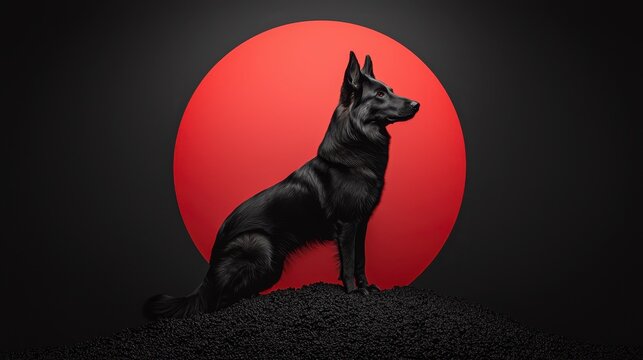 Black German Shepherd Dog in Dramatic Red Circle Pixel Art