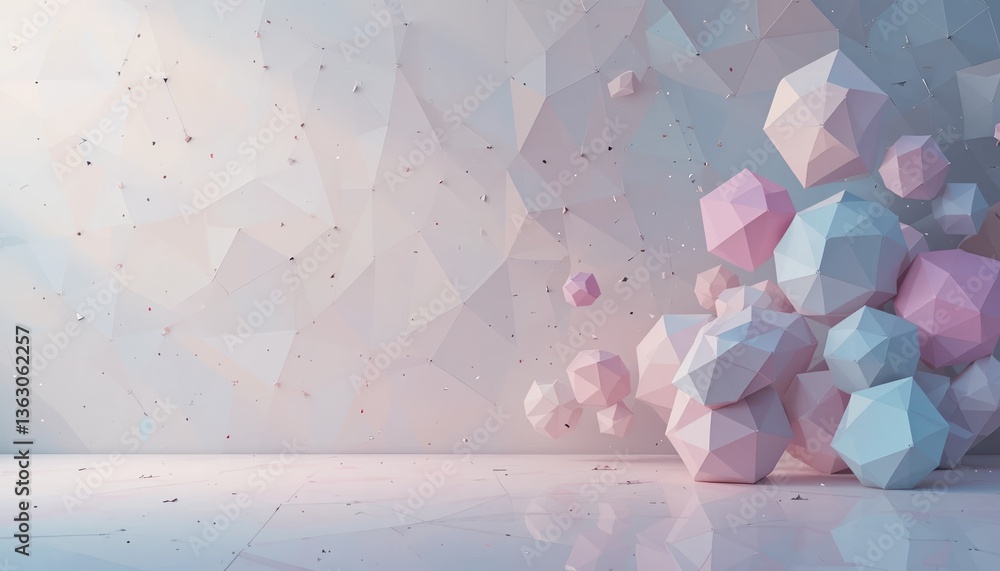 Poster geometric shapes explosion minimalist studio 3d animation abstract art close-up view visual concept 