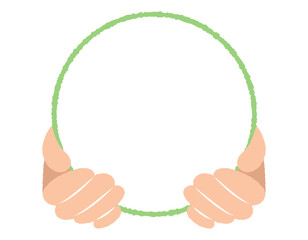 シンプルな手と丸いふきだし
