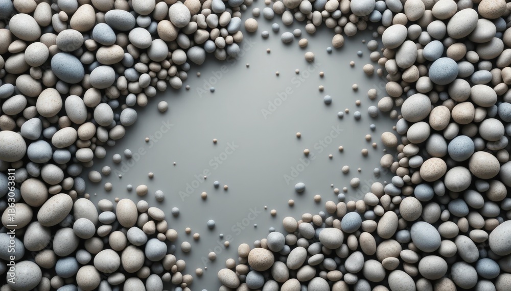 Poster gathering of smooth pebbles creating an artistic pattern natural setting photography close-up view n