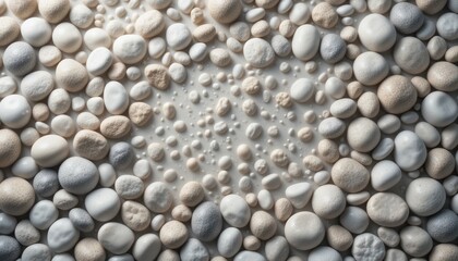 Natural smooth pebbles arrangement indoor studio still life photography minimalist environment close-up view textural contrast