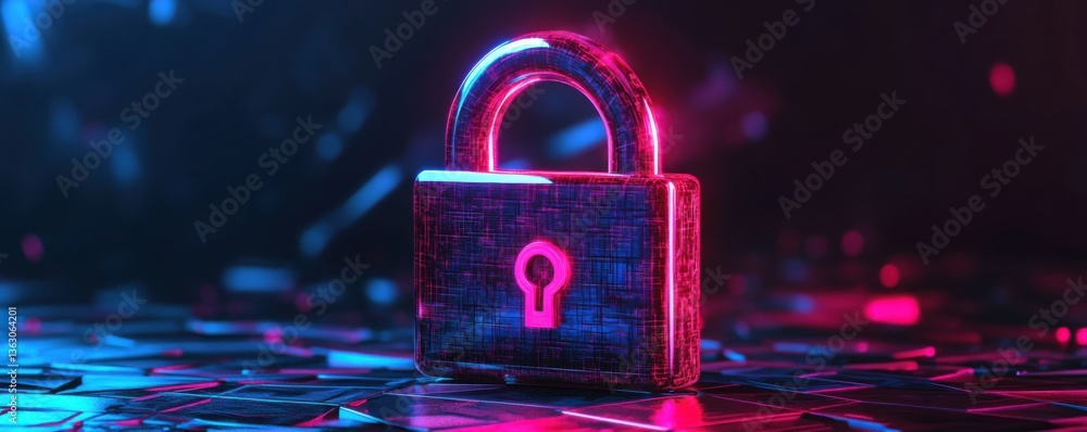 Poster a vibrant, stylized image of a lock with a glowing keyhole, set against a colorful background, symbo