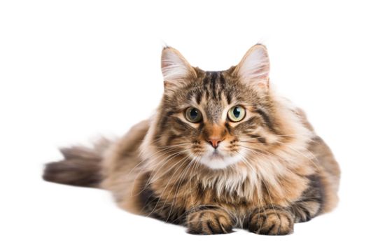 Siberian Cat: Adapted to Cold Climates with Gorgeous Long Fur Isolated on Transparent Background