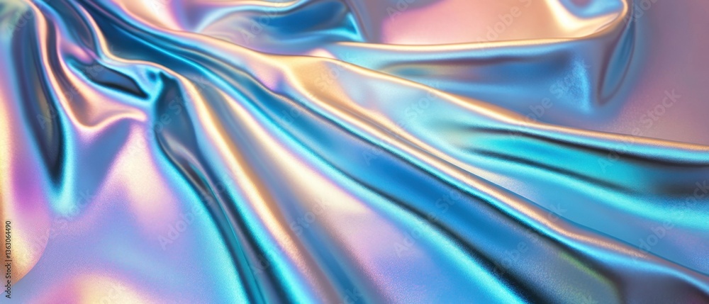 Poster iridescent fabric with flowing folds and a shimmering surface creating a modern abstract background 