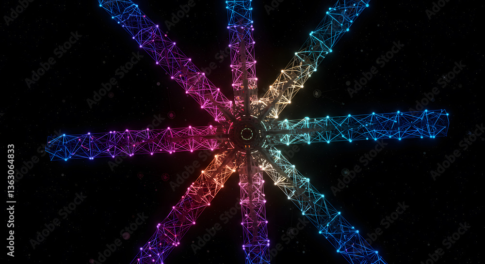 Aufkleber abstract technological starburst: a mesmerizing display of interconnected nodes forms a vibrant star