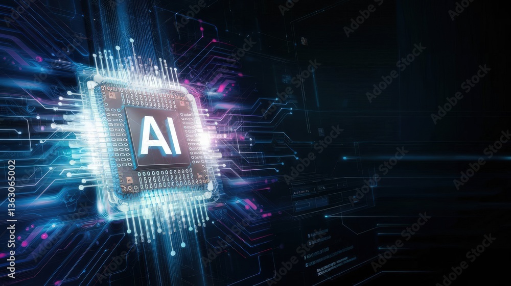 Aufkleber ai processor: a close-up perspective reveals an intricate ai processor bathed in ethereal light, sho