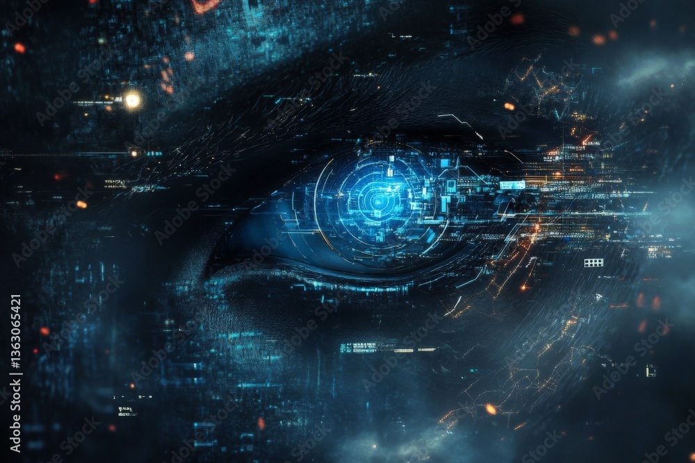 Aufkleber digital eye with futuristic technology effects in a cybernetic setting showcasing intricate details 