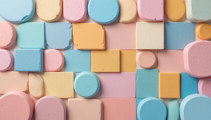 Creative colorful arrangement of geometric shapes studio abstract art bright palette overhead view artistic concept for visual inspiration