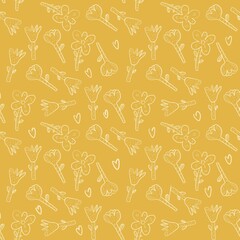 Beautiful botanical pattern with blooming tulips and daisies