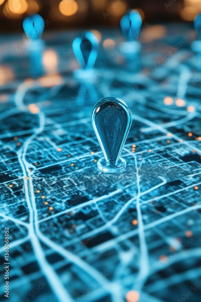 Poster captivating blue map with transparent location pin pointing destination for travel and navigation co
