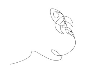 Fototapeta premium Rocket space ship outline drawing illustration. one continuous line drawing of rocket launch.