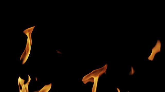 Burning flames from start to finish with ProRes codec Isolated by Alpha channel, a close-up of a simulated fiery fire burning with the colors of real flames