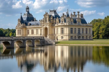 Obraz premium Chantilly Castle: A Luxurious Museum Nestled in the Serene Landscapes of France