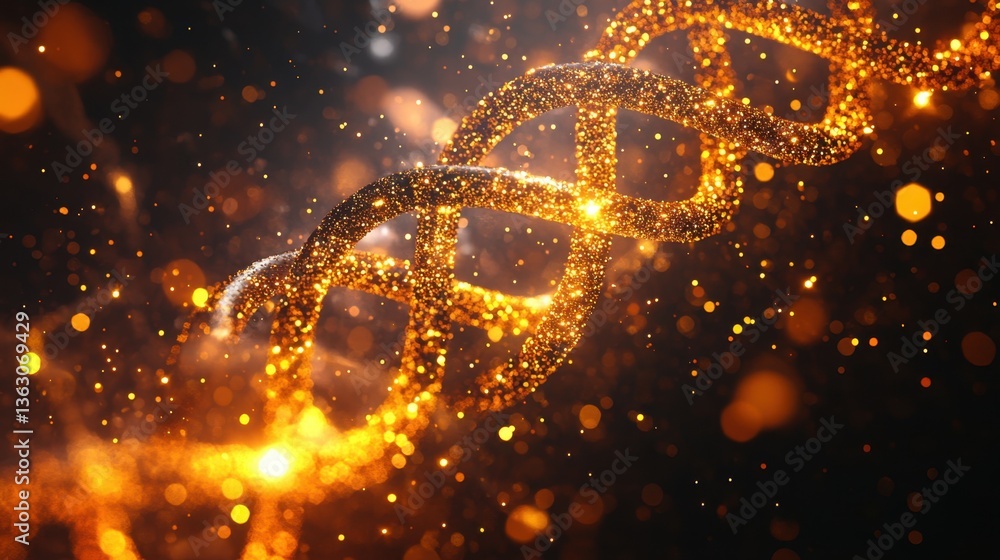 Poster golden double helix dna structure shimmers against a dark background illuminating the future of scie