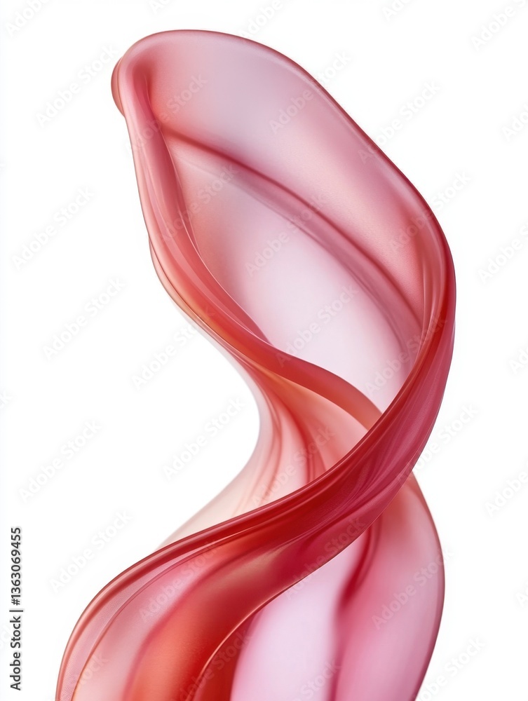 Poster abstract flowing form in shades of red and pink on white background creating a dynamic and elegant v