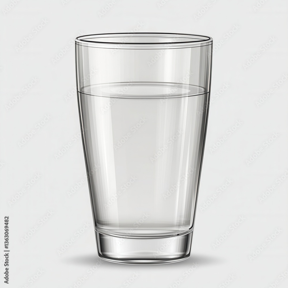 Poster refreshing still life of clear water in a simple glass on a light background with subtle shadow