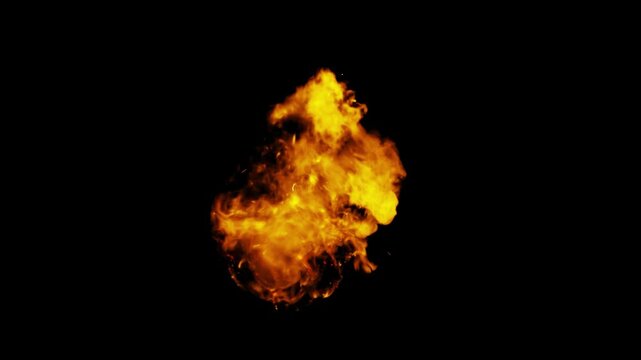Burning flames from start to finish with ProRes codec Isolated by Alpha channel, a close-up of a simulated fiery fire burning with the colors of real flames