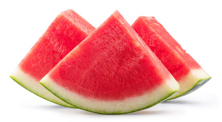 Watermelon triangle slices without seeds isolated on white background. Clipping path.