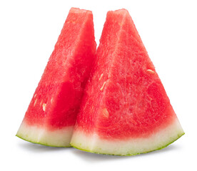 Watermelon triangle slices without seeds isolated on white background. Clipping path.