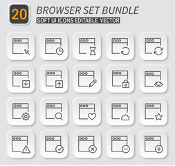 Neumorphism Style Browser and Interface Vector Icons Set Bundle Collection
