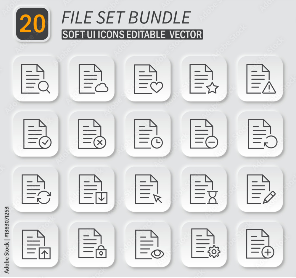 Poster versatile document and file icons, a soft ui design, and fully editable vectors