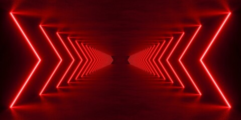 red lighting with interior empty space , 3d rendering sci-fi concept