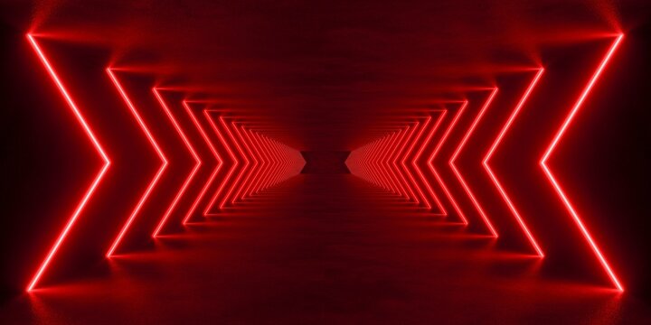 red lighting with interior empty space , 3d rendering sci-fi concept
