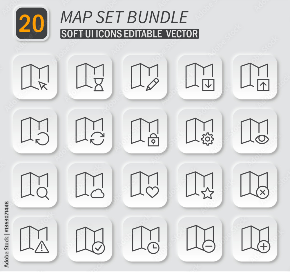 Poster complete map icon set: versatile vector collection for location and navigation apps