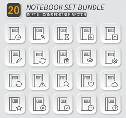 Comprehensive Soft UI Notebook Icon Collection with Editable Vector Elements