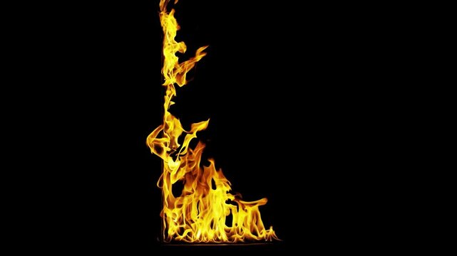 Burning flames from start to finish with ProRes codec Isolated by Alpha channel, a close-up of a simulated fiery fire burning with the colors of real flames