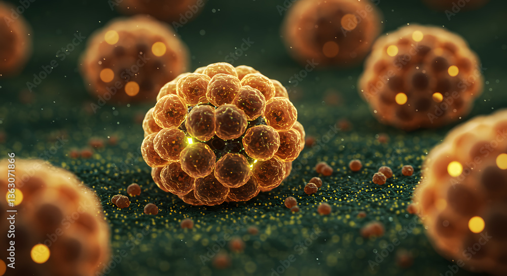 Poster microscopic wonders: an abstract close-up showcases a group of spherical, cellular structures that s